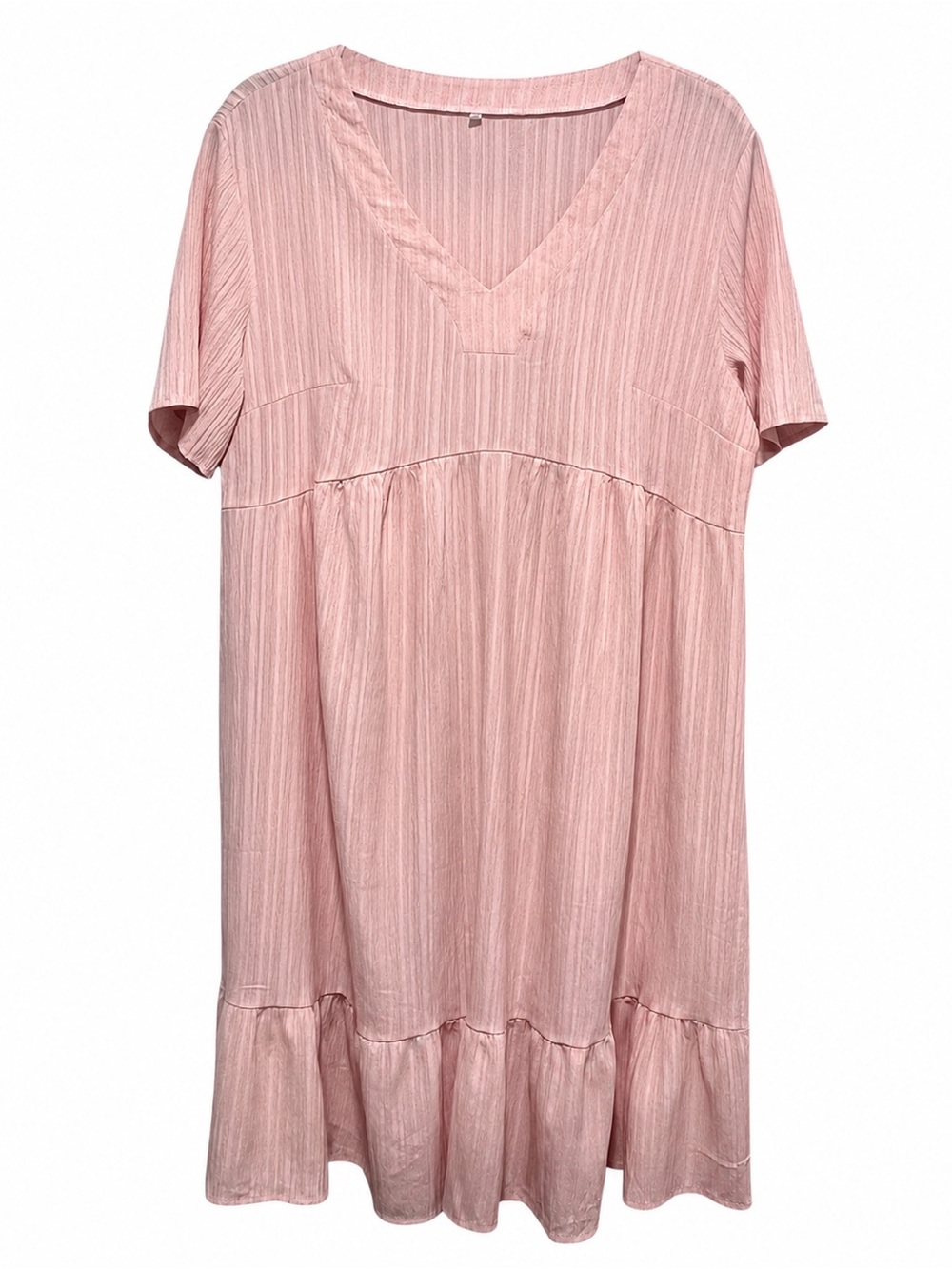 Blush Pink Peach Crinkle Gauze Midi Dress XL Boho Beach Cover Up V-Neck